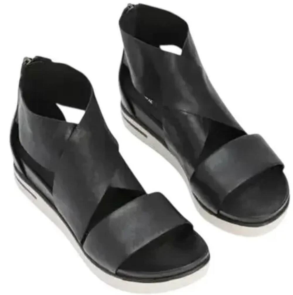 Eileen Fisher Sport Tumbled Sneaker Sandal Leather Crisscross Straps Black 10